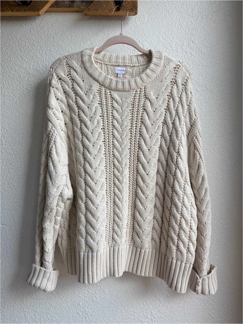 LA Hearts Rory Chunky Cable Knit Sweater Ivory One Size